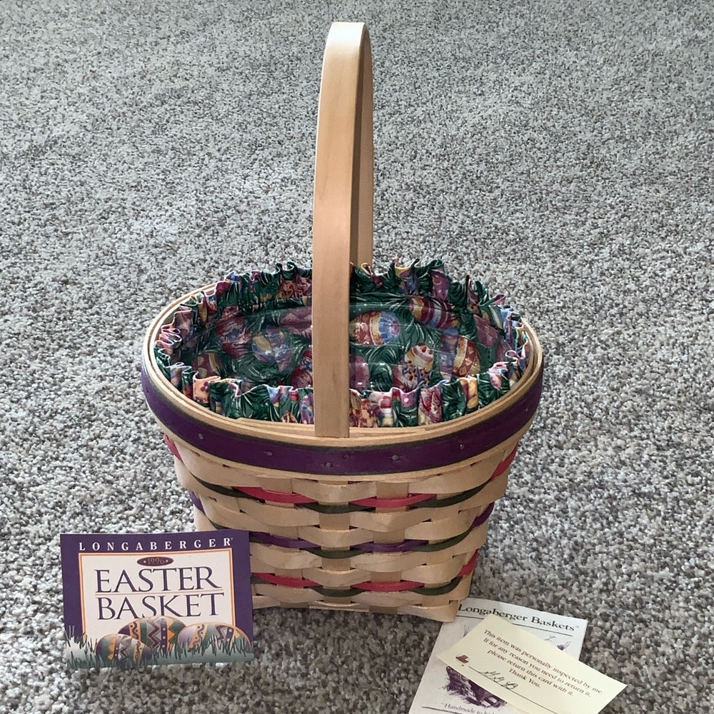 Longaberger 1996 Easter Basket with Egg/Grass Liner Protector Combo - Like New